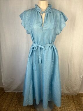 SAMSOE Light Blue Ruffle-Trim Maxi Dress with Waist Tie